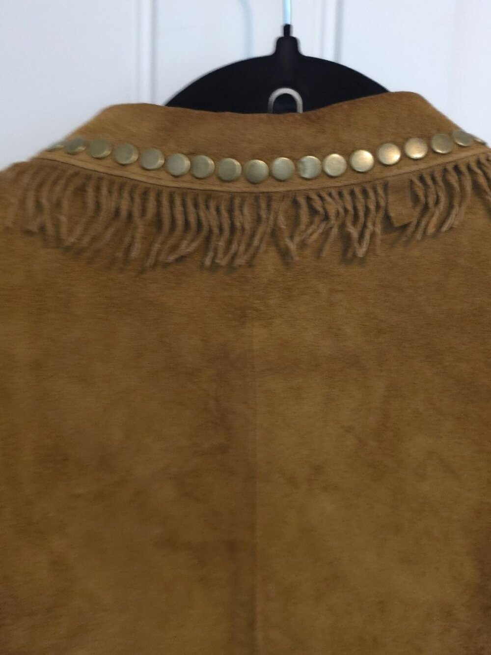 Double D Ranch Tan Brown Fringe & Studded Suede Leather Jacket - Woman's Size L - Picture 6 of 12